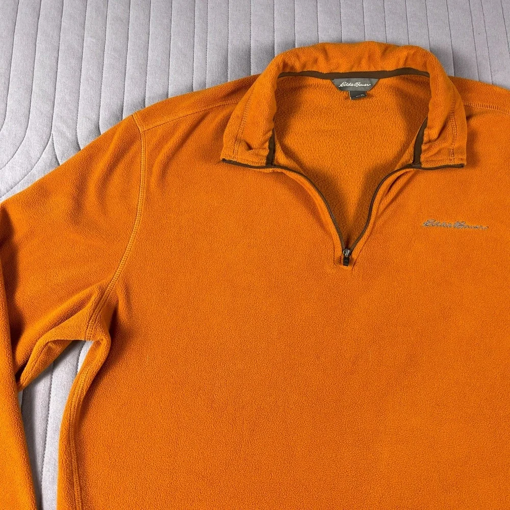 Eddie Bauer Fleece Pullover Mens XL Orange 1/4 Zip Lightweight Outdoor